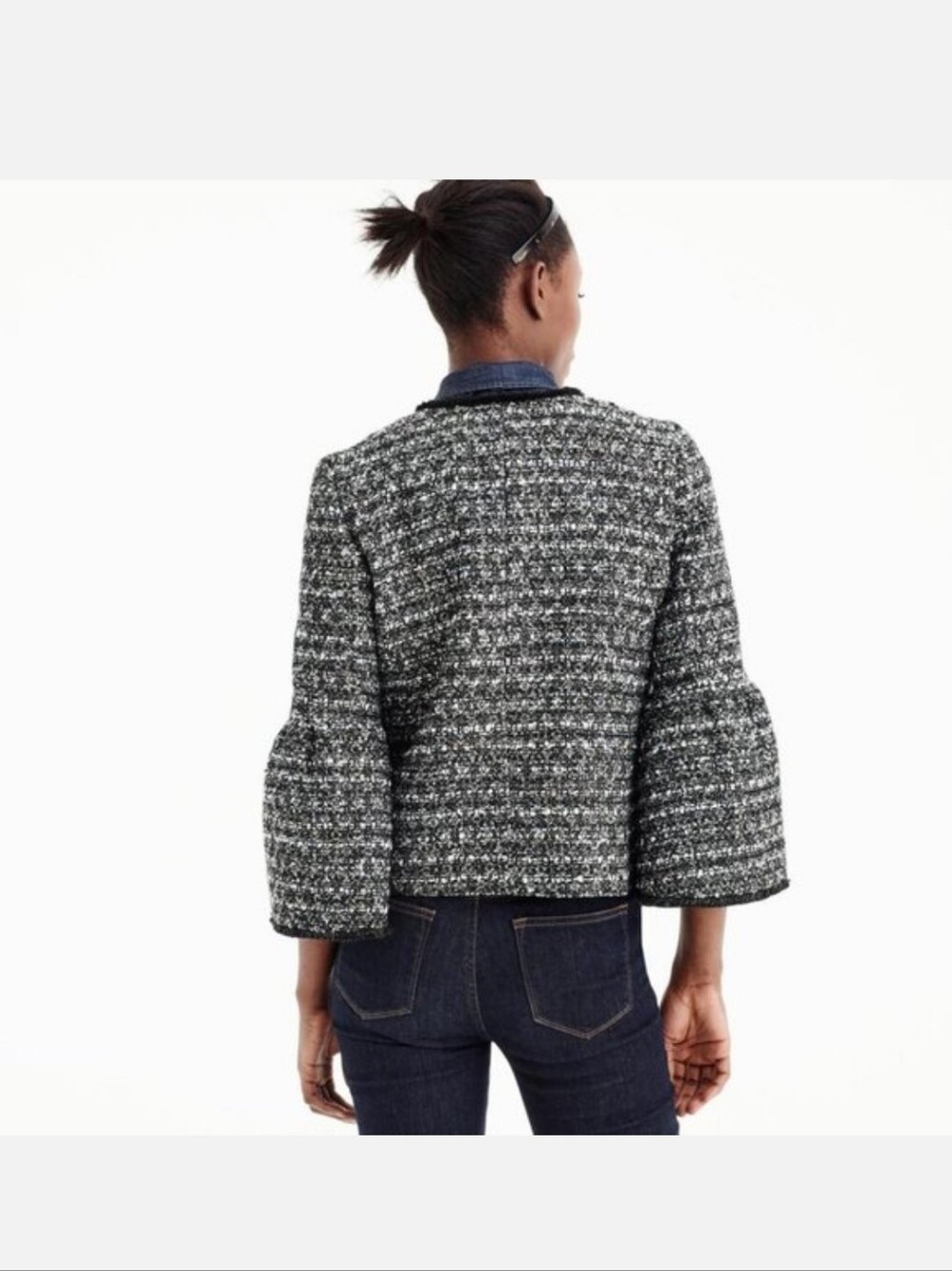 Bell Sleeves J. Crew Lady Jacket Blazer in Sequin Tweed Sz.10 - Picture 2 of 11